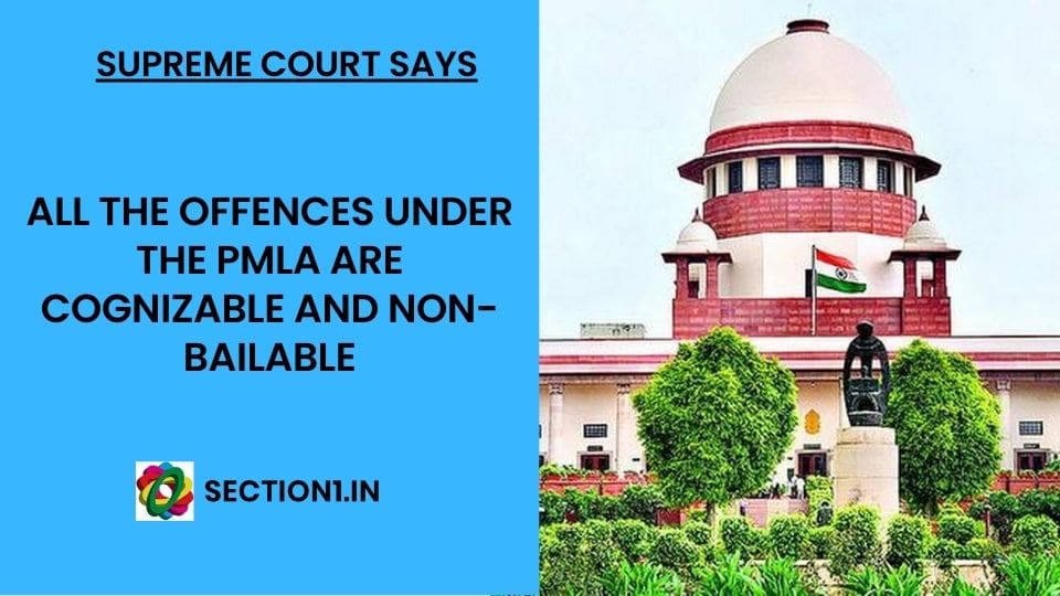 PMLA – ALL THE OFFENCES UNDER THE PMLA ARE COGNIZABLE AND NON-BAILABLE